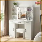 LED Lighted Dressing Table Stool Set Makeup Mirror Vanity Desk Storage Drawers