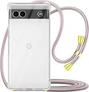 [YESPURE] Clear Case for Google Pixel 6a,Lanyard Case for Pixel 6a [ with Adjustable Crossbody Strap ] Clear Soft TPU Anti-Yellowing Shockproof Phone Cover for Google Pixel 6a - Rose Gold