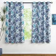Blue Leaf Curtains for Bedroom, Blue 52"W x 63"L (Pack of 2) Teal Blue Multi