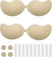 [TUONYIS] 2 Pack Sticky Push Up Bra + 10 Pcs Double Sided Adhesive Body Tape. Reusable Bras Stick on Bra, Invisible Strapless Backless Bras, for Everyday Wearing, Party