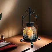Rustic Candle Lantern Vintage Portable Oil Lamp Classical Iron Candle Holder Glass Oil Burning Lantern Tabletop Candle Base Lantern Decorative Indoor Outdoor