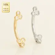 14K Solid Gold Diamond Trinity Curved Barbell Eyebrow Body Piercing Earring 16