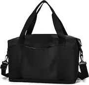 Lizbin Weekender Bags for Women, Personal Item Travel Bag, Overnight Bag Luggage Bag, Foldable Sports Tote Gym Bag for Men, Travel Tote Bags with Detachable Shoulder Strap and Wet Compartment (Black)