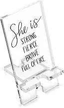 vizuzi She is Brave Gifts for Women, Inspirational Birthday Gifts for Boss Lady, Coworkers, Sisters, Mom, Feminists, Daughter, Empowered, Fierce Woman Decor, Girl Power, Acrylic Phone Stands ZAA60