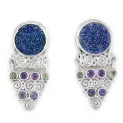 Offerings Sajen SS Caribbean Druzy, Amethyst, Peridot & Iolite Clip-On Earrings