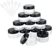GOLRISEN Cosmetic Container,12pcs Plastic Travel Jars,with Black Screw Lids 15ml Sample Containers Pots Bottles and 6pcs Spatulas for DIY Travel Makeup Creams/Powder/Mineral Make Up Cosmetic, Black,