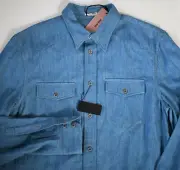 NEW Authentic MIU MIU Blue USED DENIM 100% COTTON Casual Shirt IT-38 S/M
