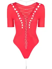 [POSTER GIRL] cut-out lace-up bodysuit One Size Red