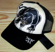 MENS ED HARDY PANTHER OFF WHITE BLACK SNAPBACK ADJUSTABLE TRUCKER HAT