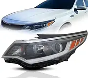 Headlamps Compatible with Kia Optima 2016 2017 2018, DOT/SAE Compliant Halogen Headlight Assembly with Bulbs, w/o DRL, Left/Driver Side, KI2502196 / 92101-D5000