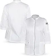 [ACE CHEF] Women's Chef Jacket Mel | Lightweight with Cool Vents, Chef Uniform | 3/4 Sleeves with Piping Detail & Utility Pockets | Chef Jacket for Women Professional Hospitality Uniform