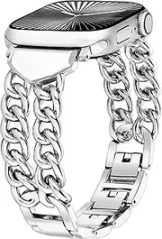 SIBOYL Cowboy Chain Band for Apple Watch Band 46mm 45mm 44mm 42mm（Series 3/2/1) 49mm, Metal iWatch Band for Smart Apple Watch Straps Woman, for iWatch Series 10 Se 9 8 7 6 5 4 3 Ultra-Silver