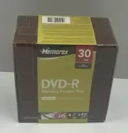 New- Sealed -Memorex DVD-R 16 X 4.7GB - 30Pk with Memory Keeper Box &Sleeves