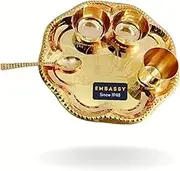 Embassy Gopal Bhog Brass Thali Set - Plate, 2 Bowls, Glass, Spoon - Perfect for Krishna & Deity Worship - Traditional Hindu Pooja Offering – Antique Mirror Brass Finish - Divine Worship Accessories