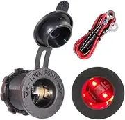 Car Cigarette Lighter Socket Waterproof Plug Cigarette Lighter Socket Power Supply Adapter LED Light for Marine Boat Motorcycle Truck RV ATV