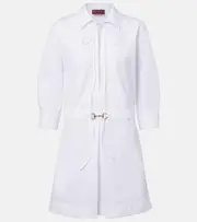 [Gucci] Gucci Leather-trimmed cotton minidress AU 16 white