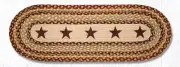 Braided Jute Hand Stenciled Oval Table Runner. Earth Rugs. BURGUNDY STARS