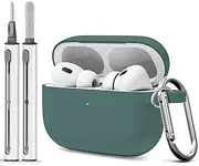 Woyinger AirPods Pro Case Cover with Cleaner Kit, Soft Silicone Case for Apple AirPod Pro 1st/2nd Generation, AirPods Pro/Pro 2 Case Accessories with Keychain - Pine Green