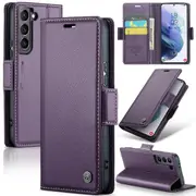 CaseMe Samsung Galaxy S21 4G 5G Folio Wallet Case Cover Side Closure G991 [Purple]