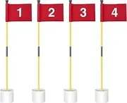 KINGTOP Backyard Practice Putting Green Flagstick,Portable Golf Pole Flags with Cup Set, 8" x 6" Solid White/Red Flag Option with Numbered #1, 2, 3 Available, Indoor/Outdoor