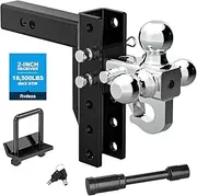 Adjustable Trailer Hitch Ball Mount with Hook, Tri-Ball (1-7/8" x 2" x 2-5/16") Drop Hitch,6 Inch Drop Hitch, Fits 2-Inch Receiver 18500 LBS GTW,Anti-Theft Pins Locks,Tow Hitch for Heavy Duty Truck