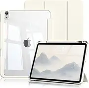 ZKTUYU Case for iPad 10 Generation 10.9 inch 2022 with Pen Holder, Clear Transparent Back Shell Trifold Protective Case, Auto Wake/Sleep, A2696 A2757 A2777, White