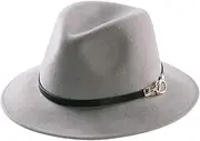 [Daesan] Womens Fedora Hat 100% Wool Felt Hats Winter Trilby Cap Wide Brim with Leather Belt Decor