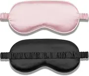Amrules Sleep Mask 2 Pack, Soft Blackout Eye Mask for Women Men, Eye Sleep Shade Cover for Back and Side Sleeper, Sleeping Mask Night Blindfold for Night Sleep, Travel, Nap (Pink, Black)