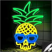Hanging Art Neon Signs Skull Pineapple Neon Signs Dimmable LED Light For Beer Bar Club Bedroom Office Hotel Birthday Party Illuminated 25.5cm×40cm