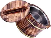 UTHCLO 1 Pc Creative Wooden Rice Bucket with Lid Sushi Bowl for Home Hotel Parties Carbonized Inner Versatile Food Serving Flower Pot