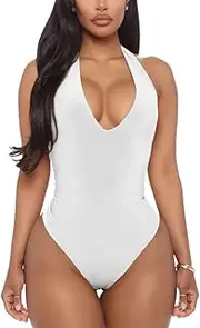 [YMDUCH] Women's Sexy Sleeveless Halter V Neck Backless Leotard Bodysuit Tops