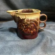 Vintage Glazed Brown Drip Creamer Two Fingered Handle Made In Japan