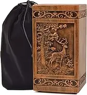 KIMNAG Wooden Cremation Urn for Human Wood Ashes Decorative Box Funeral Urns for Adult Male Female with Satin Bag Burial or Memorial Keepsake (Deer(XL) 250lbs)