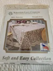NIP Woven Lace Tablecloth 60” x 108" OVAL Ivory Scranton Lace Co Brooke