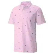 NWT PUMA AP CLOUDSPUN DANCING UMBRELLAS GOLF POLO 539556-01 PINK SZ LARGE