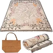 Whistytwig Boho Picnic Rug – Large, Floral Woven Throw Blanket for Travel, Camping & Beach – Versatile Wrap Around Warm Rug for Van Life - 180x180cm