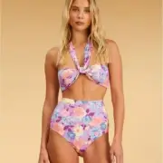 Billabong Bikini Set Sz M The Salty Blonde Halleys Garden Wrap Halter High Waist