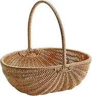 Wicker Harvest Basket with Handle Woven Storage Organizer for Picnics, Fruit, Vegetables, Home Decor Portable Farmhouse Basket