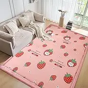 Soft Baby Floor Mat, Kids Coral Velvet Area Rugs Play Mat for Toddlers, Thick Non-Slip Carpet Activity Centerpiece Crawling Mat Carpet, Yoga Exercise Pads Mat (Strawberries Print, 80x200cm)