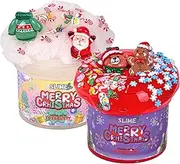 ToysButty Christmas Slime Kit,2 Pack Scented Cloud & Clear Slime for Kids,Slime Kits with Santa Claus Charm, Soft Stretchy Advent Calendar 2024,Slime Party Favors for Girls,Holiday, Classroom Gifts