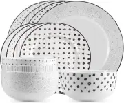 & Co. 12-Piece Black & White Sketch Dinnerware Set, Porcelain, Includes P