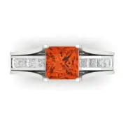 3.40 Princess Cut Red Stone Ring Band bridal Set Sliding 14k White solid Gold