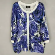 Bob Mackie cardigan plus size 3X Purple floral wearable art 3/4 sleeve NEW