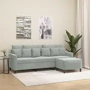 3-Seater Light Grey Sofa Velvet with Footstool, Ideal for Living Room, Couch, Modular Furniture, Comfortable and Space-Saving, 180 cm