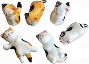 MIUFA Ceramic Cute Cat Chopsticks Rest Dinner Spoon Stand Knife Fork Holder (Set of 6PCS)
