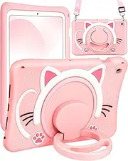 for Samsung Galaxy Tab A8 10.5 Case Girls Cute Cat Kawaii Cover Girly 3D Cartoon Women Kitten with Rotating Handle Stand & Strap Soft Silicone Funda for Samsung A8 Tablet Cases