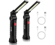 2pcs Ultra Bright 800LM LED Handheld COB Work Light, USB Rechargeable Portable Inspection Light with Magnetic Base