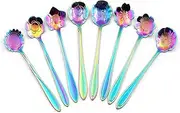 NiceEshop Stainless Steel Flower Spoon Set - Colorful Coffee and Tea Mixing Spoons - Rainbow Sugar Spoon Set of 8