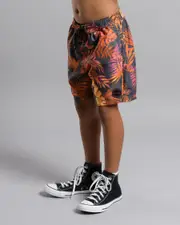 [Skylark] Skylark Boys' Fern Elastic Waist Shorts in Grey/Orange Size 16 16 Grey/Orange