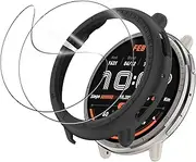 Bumper Case Compatible for Amazfit Active 2, Slim Shockproof Protective Bumper Cover Compatible for Amazfit Active 2 Smart Watch 44mm (Black case+ 2 * Screen Protector)